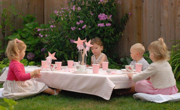 Cute kids tea party with pink theme