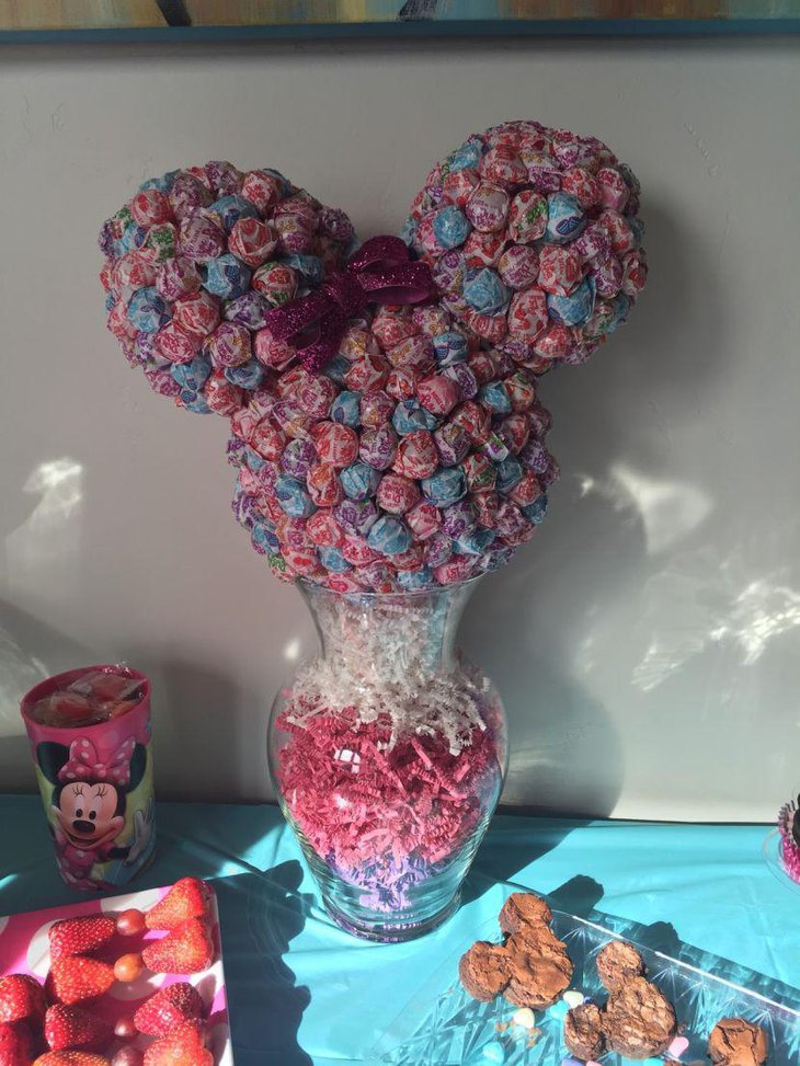Cute Minnie Mouse candy centerpiece for sweets table