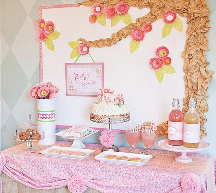 Cute pastel floral themed girl baby shower decor