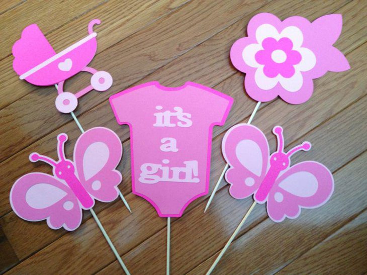 Cute pink butterfly baby shower cutouts for table decorations