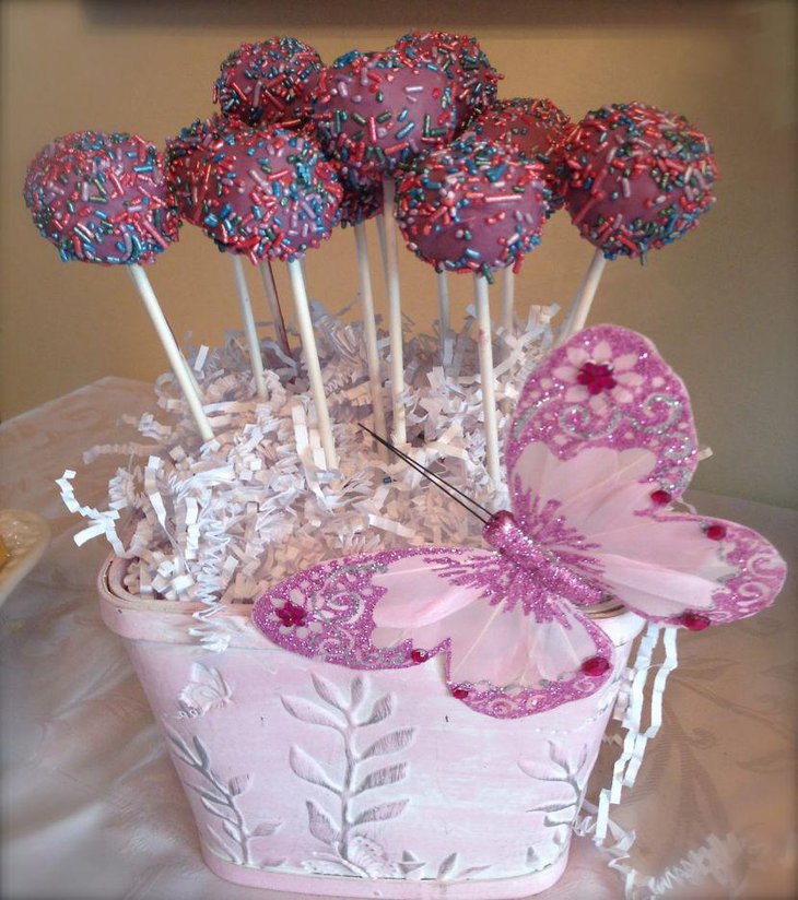 Cute pink butterfly themed baby shower centerpiece