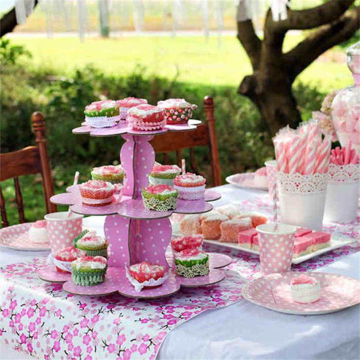Cute pink cupcake stand for party dessert table decor