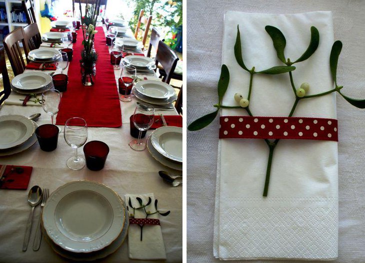 Cute red and white dining table decor with DIY decorations