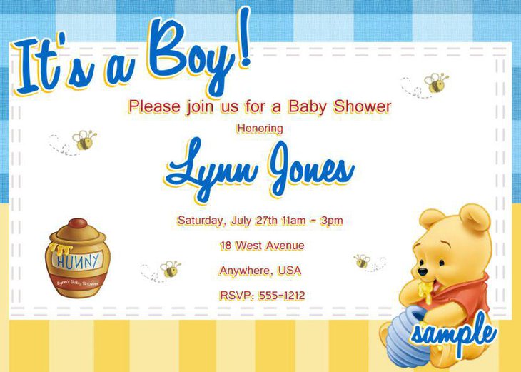 Cute Winnie The Pooh baby shower invite for a boy