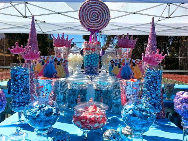 Disney princess candy table decor in blue
