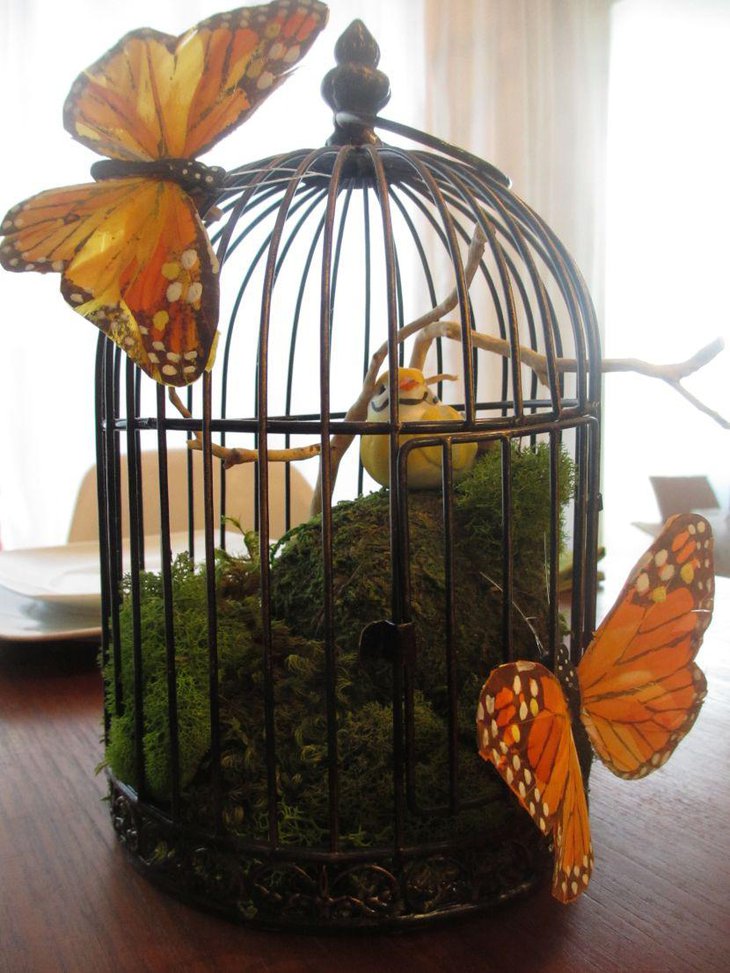 DIY Birdcage Wedding Table Centerpiece With Butterflies and Bird