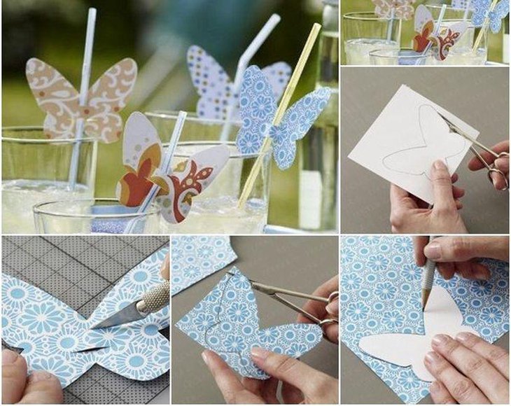 DIY Birthday Table Decor With Paper Butterfly Straws