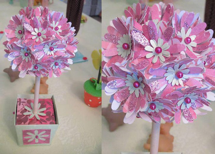 DIY Birthday Table Decor With Paper Flower Topiary