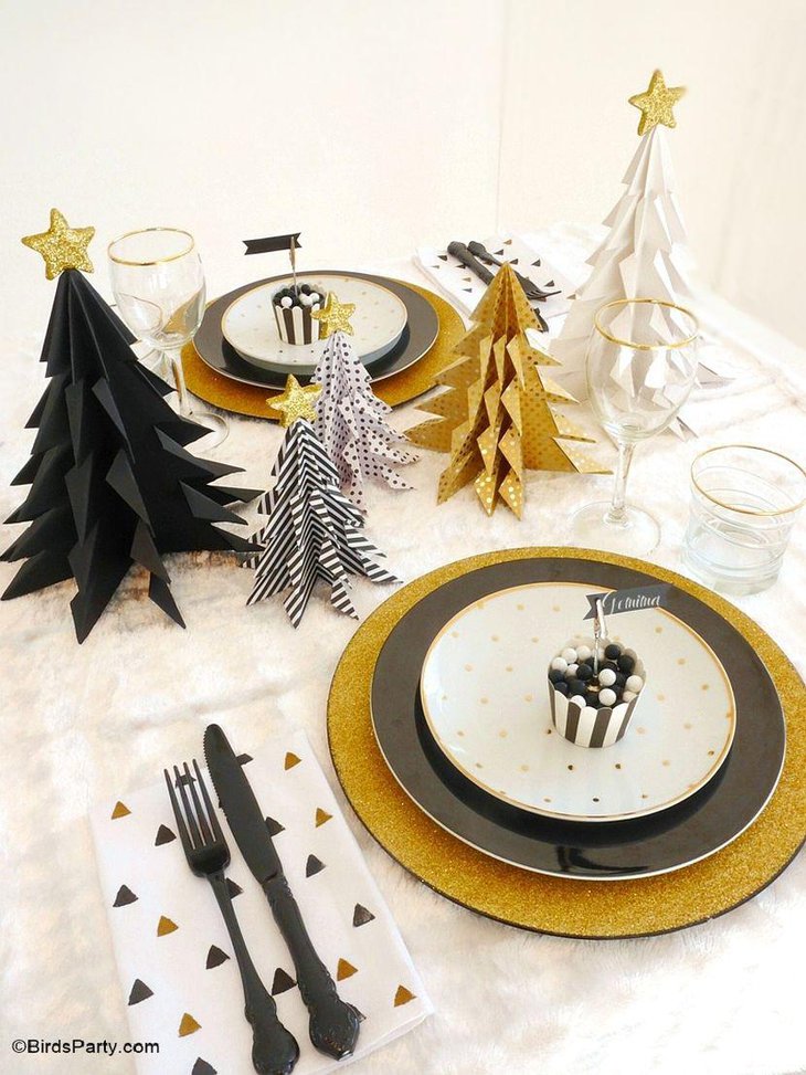 DIY black and gold origami Christmas tree decoration
