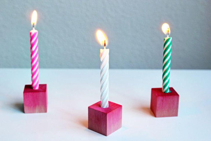 DIY Block Candle Holder Decorations on Birthday Table