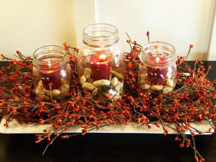 DIY Christmas Table Decor With Jars And Candles On A Tray As Centerpiece