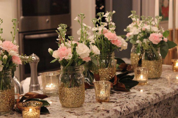 DIY gold mason jar wedding tablescape