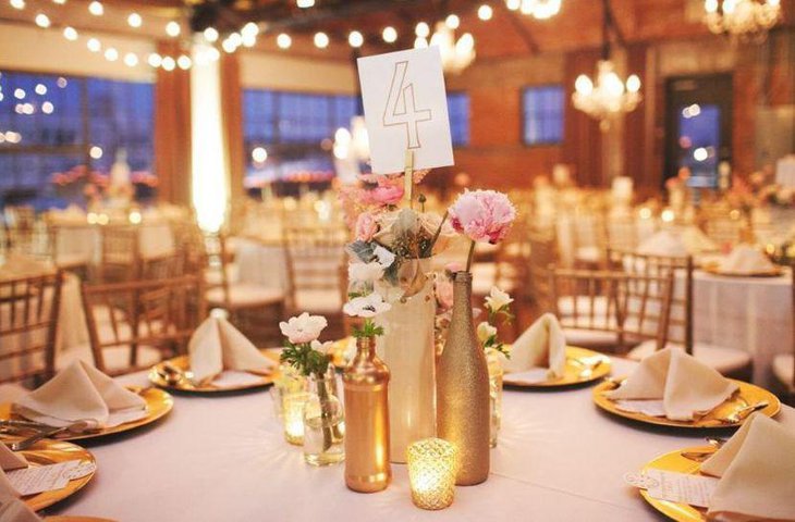 DIY Gold Painted Wine Bottle Centerpieces For Wedding Tables