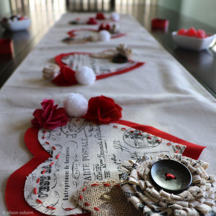 DIY heart shaped fabric mats on Valentines table