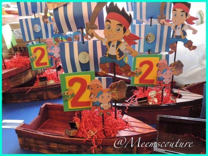DIY Jake and the Neverland Pirates Birthday Table Centerpiece With Cardboard Jake Cutouts