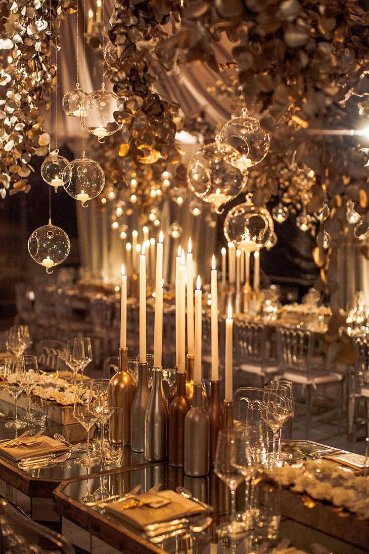 DIY New Year Golden Table Decoration with Candles and Extravagant Setting