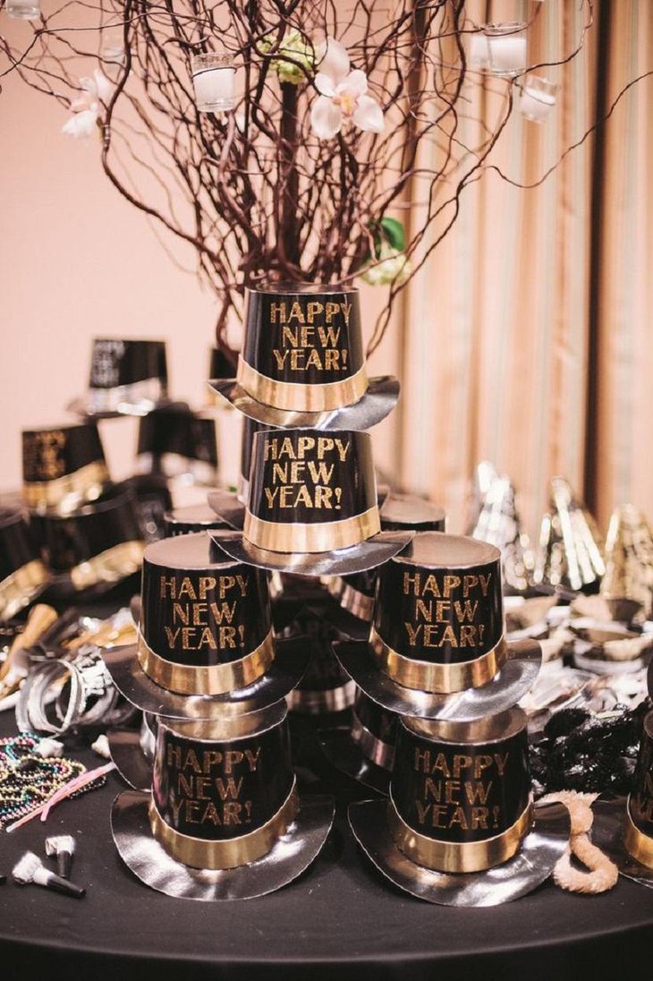 DIY New Year Table Decoration with Beautiful Black Hats