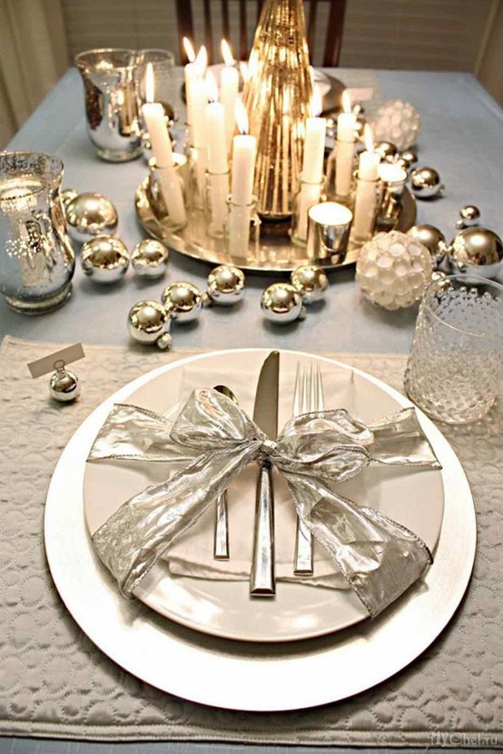DIY New Year Table Decoration with Candles and Silverware