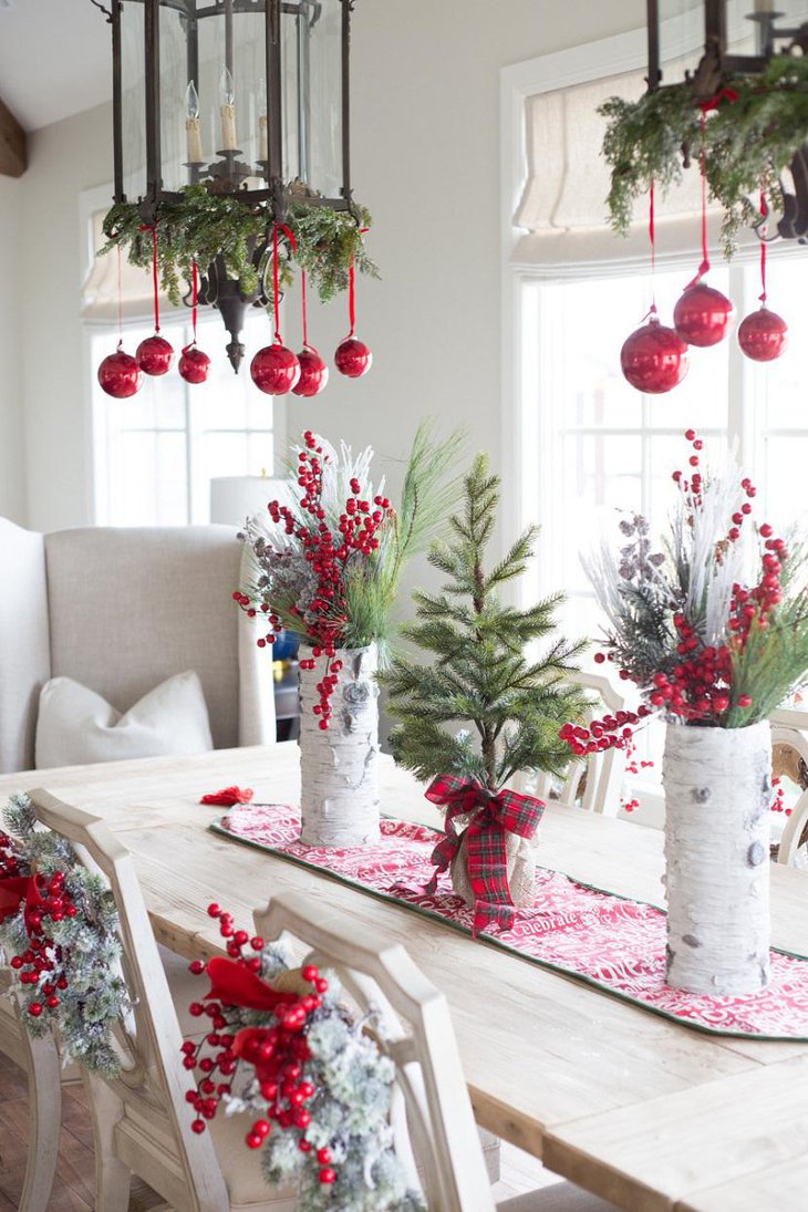 DIY New Year Table Decoration with Little Green Trees and Red Balls 1