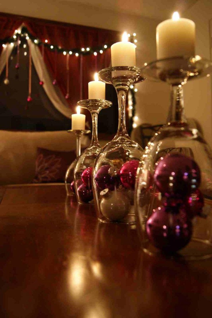 DIY New Year Table Decoration with Unique Candles and Glasses