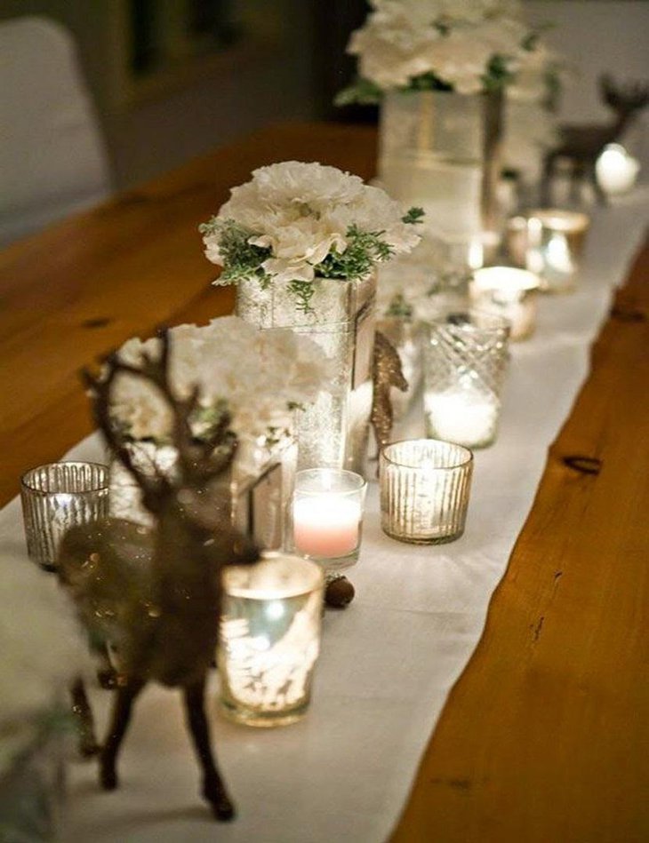 DIY New Year Table Decoration with White Flowers and Candles
