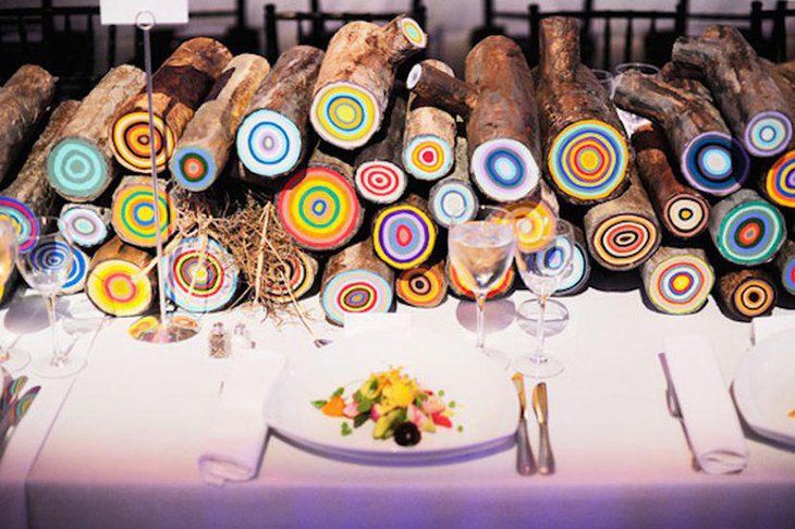 DIY Painted Logs as Wedding Table Centerpiece