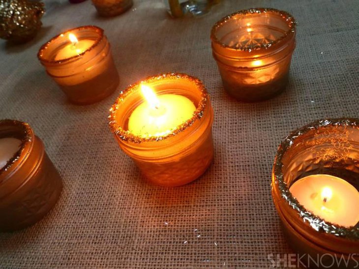 DIY Sparkling Mason Jar Candle Holders