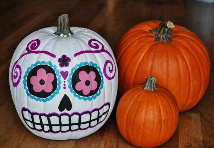 DIY sugar skull pumpkin decor