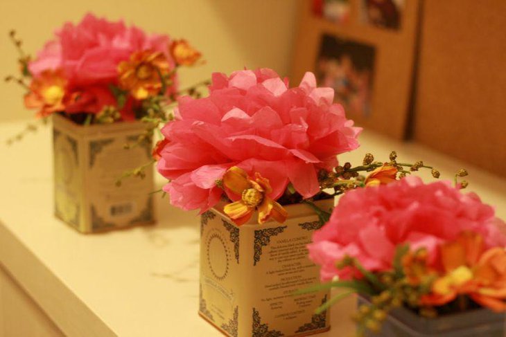 DIY Tea Tins Wedding Table Centerpieces Filled With Paper Flowers