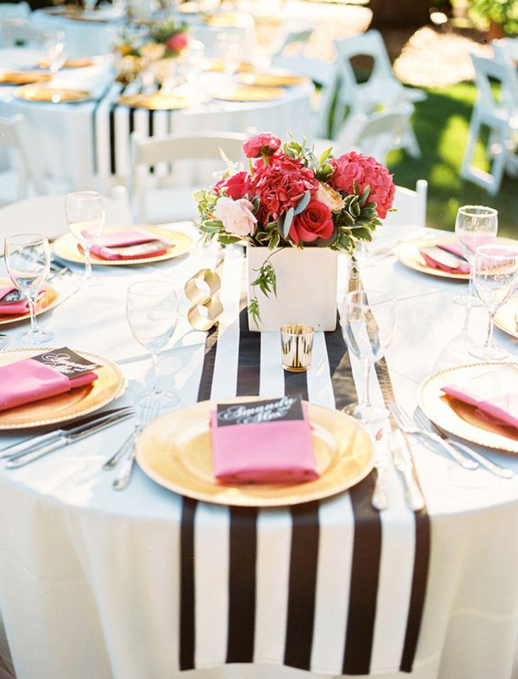 Eclectic Black and White Strip Wedding Table Runner