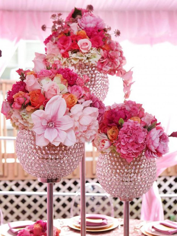 Elaborate Centerpiece with Cyrstal and Flowers