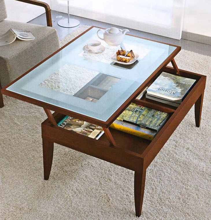 Elegant lift top coffee table with glass theme