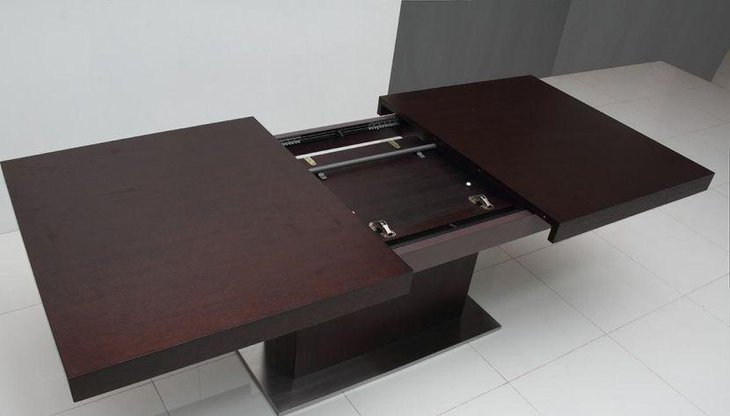 Expandable Dining Table For Small Spaces With Brown Finished Walnut Wood