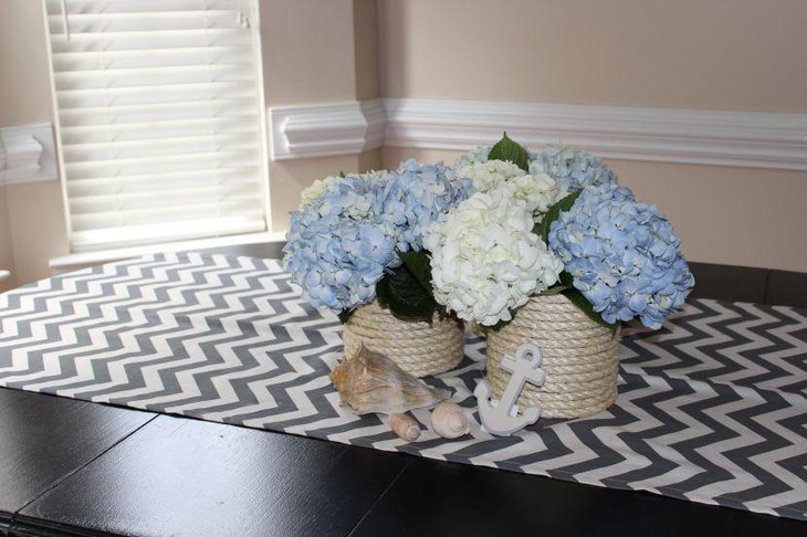Floral anchor nautical themed baby shower table decor