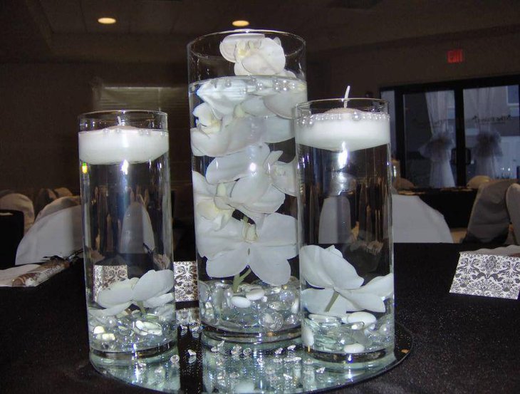 Floral white candle glass jar wedding table centerpiece