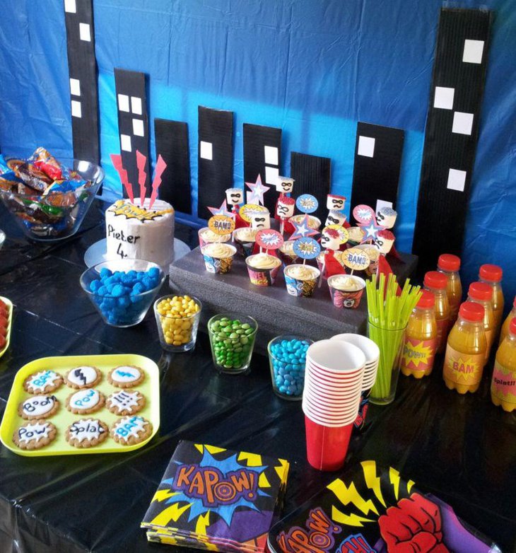 Fun Avengers themed kids birthday party table