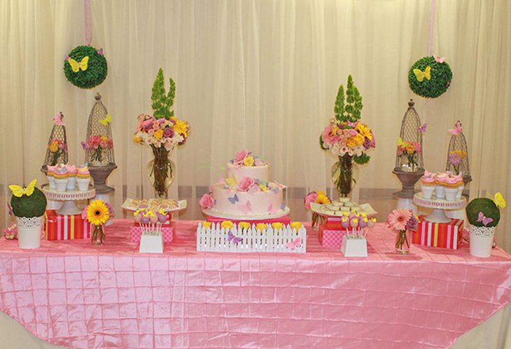 Girl baby shower table decor with butterfly theme