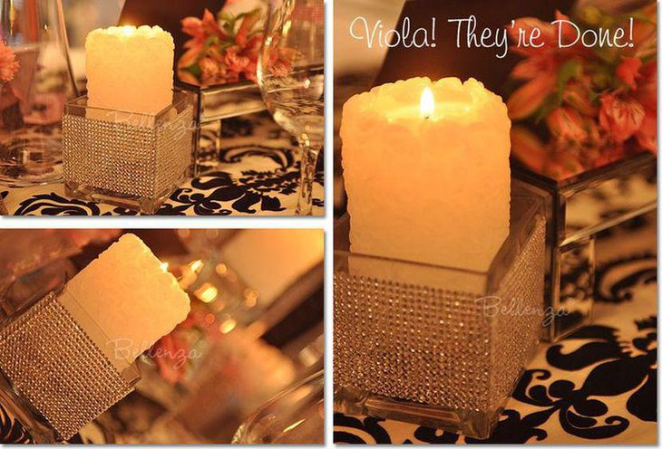 Glitzy candle decor for adult birthday table