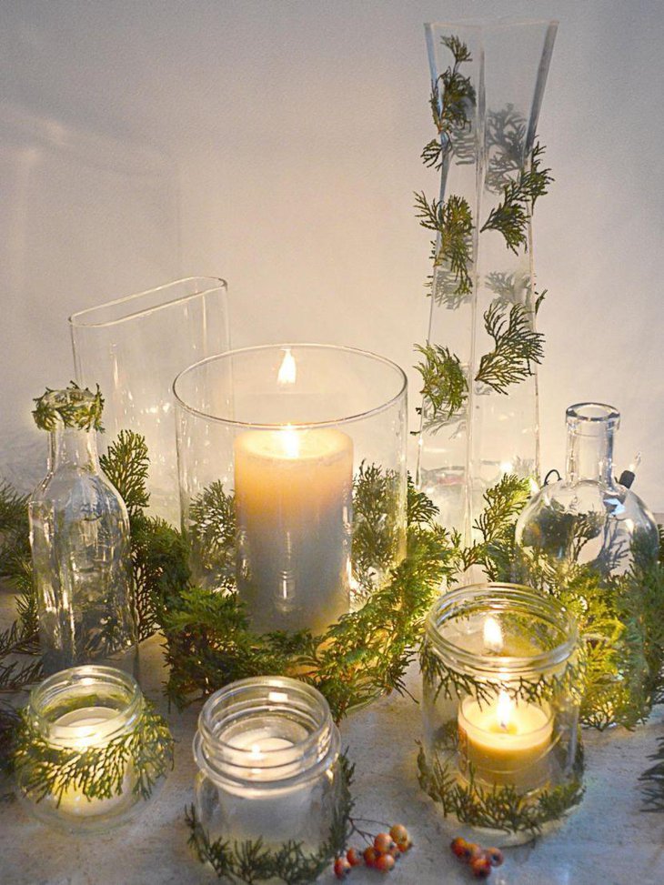 Glowing candles in mason jars for a heavenly table setup
