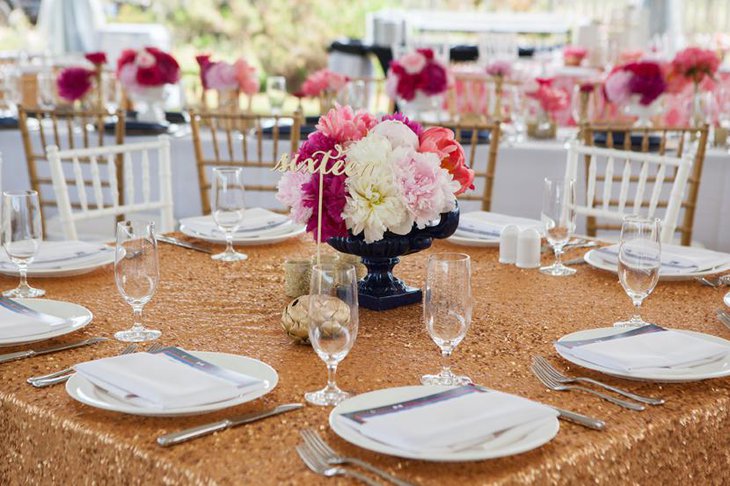 Gold Colored Sequin Table Linen for Weddings