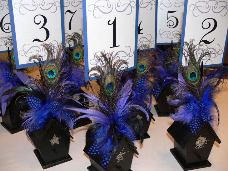 Gorgeous peacock feather centerpieces for bridal shower