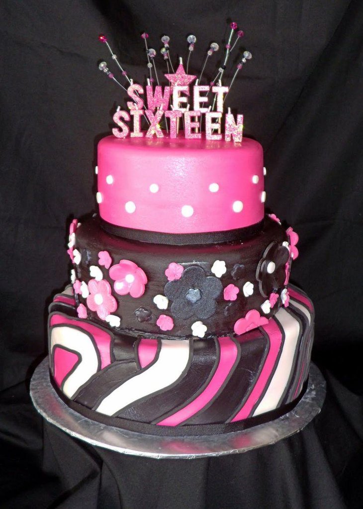 Gorgeous sweet 16 birthday cake with floral decor