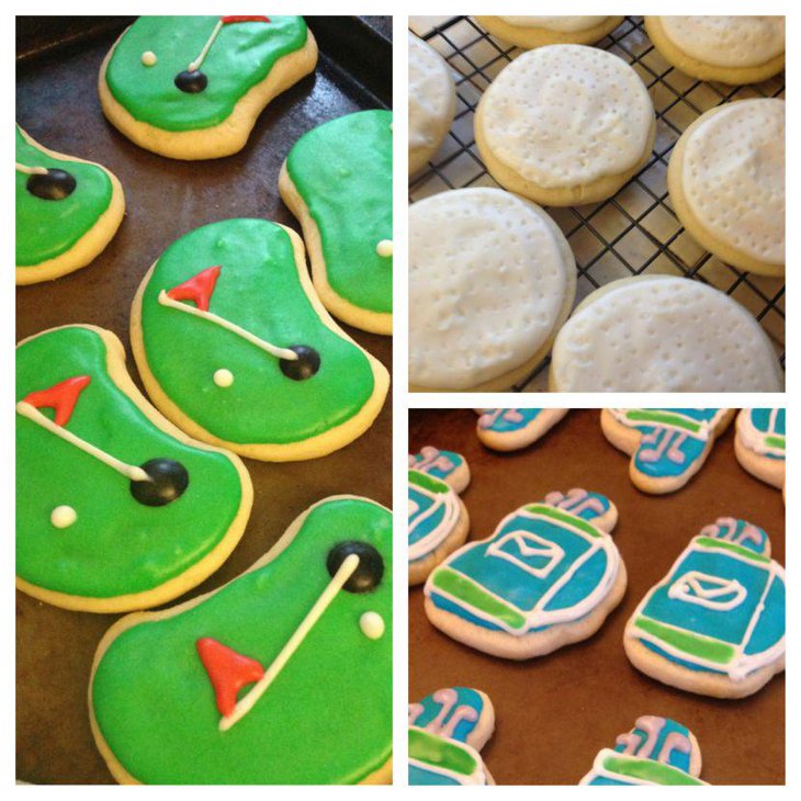 Grandpas 80th birthday table is adorned with these adorable golf themed sugar cookies