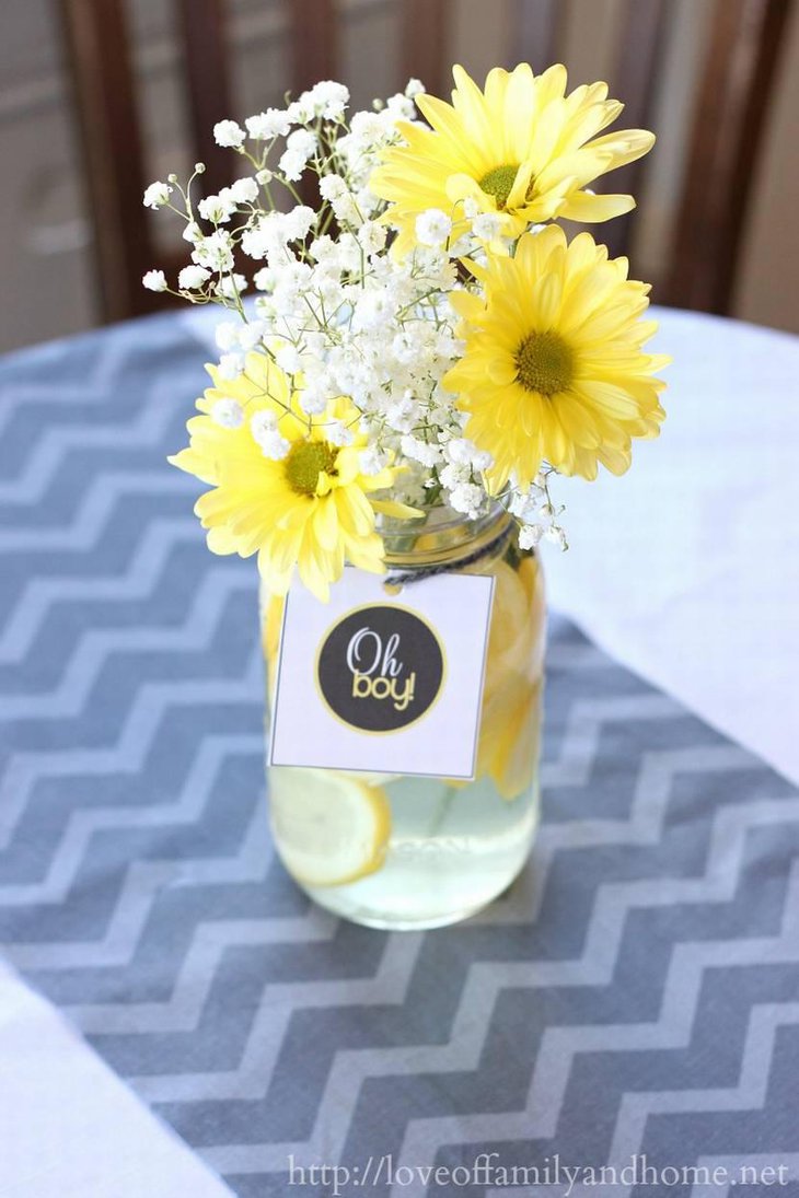 Gray Yellow Baby Shower Decorations With Flowers