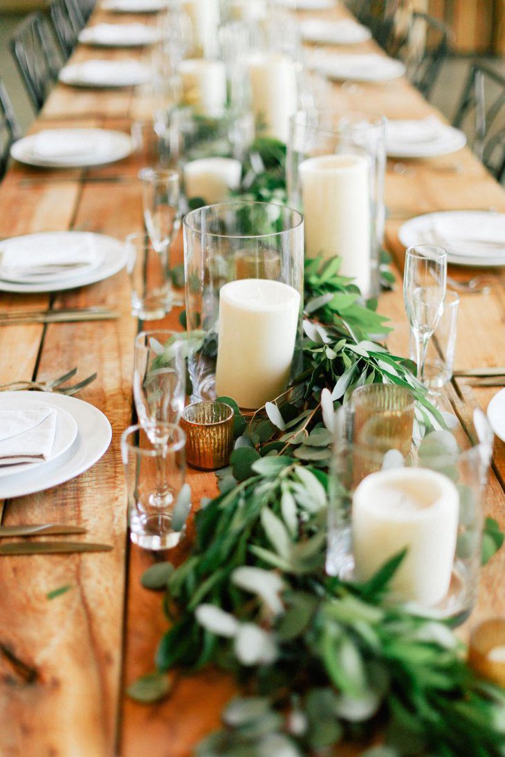 Greens and pillar candles gussy up this Italian table