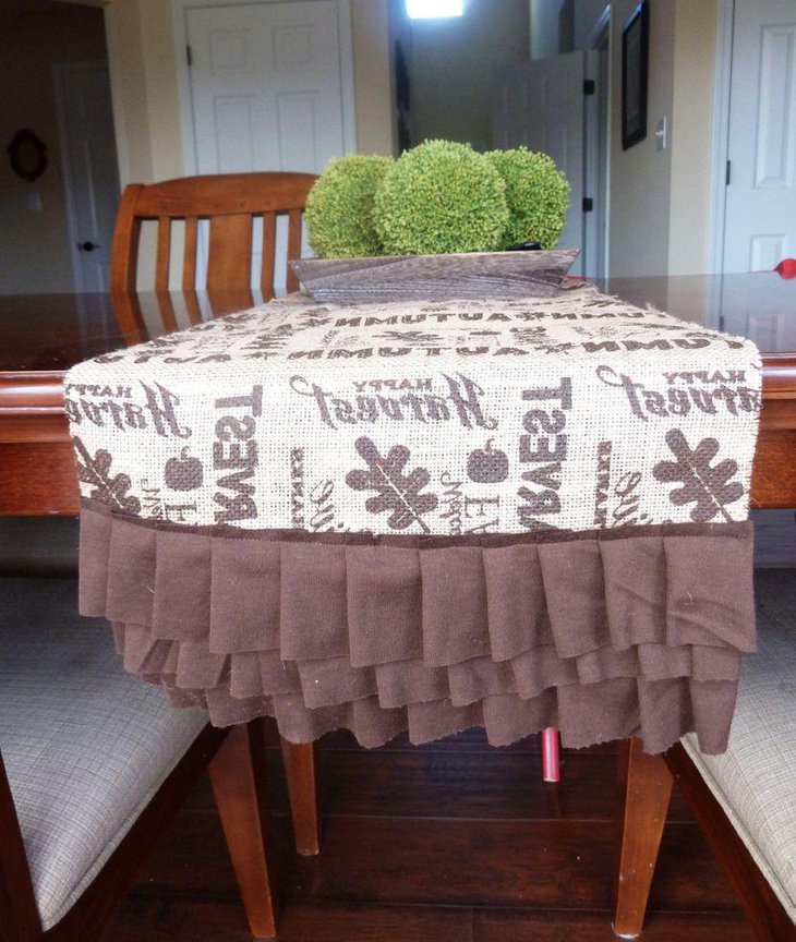 Harvest burlap table runner with printed text