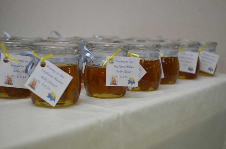 Honey jar favors for Winnie The Pooh baby shower