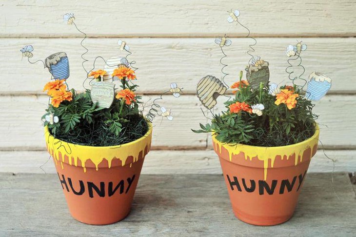 Hunny floral centerpiece idea for Winnie The Pooh baby shower