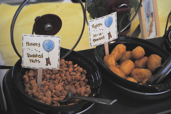 Hunny roasted nuts display on Winnie The Pooh baby shower table