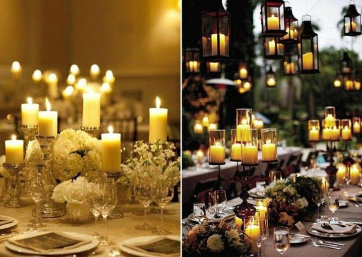 Illuminating garden party table with candle centerpieces